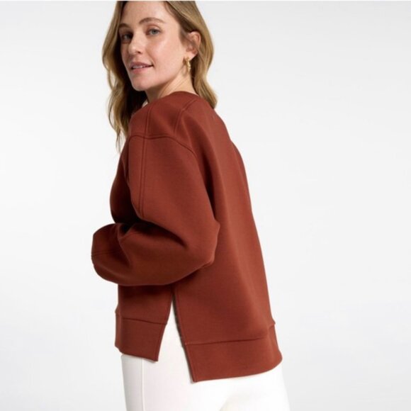 Calia Women's Soft Scuba Crew Sweatshirt in Red Brown NWT - Picture 2 of 16